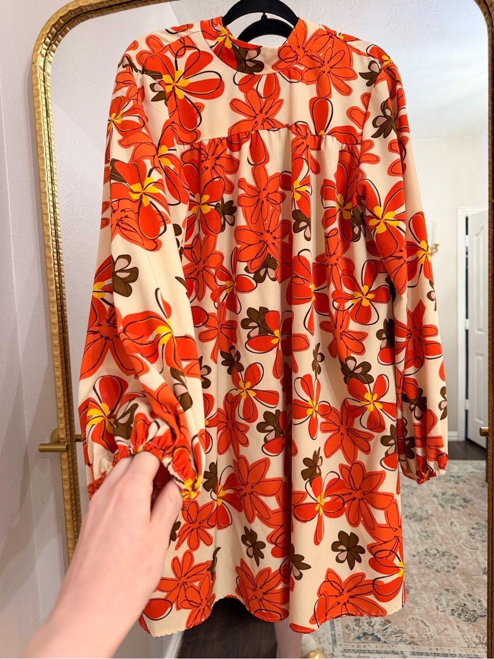 SHEIN Cream Dress with Orange and Brown Floral Print - Picture 2 of 5